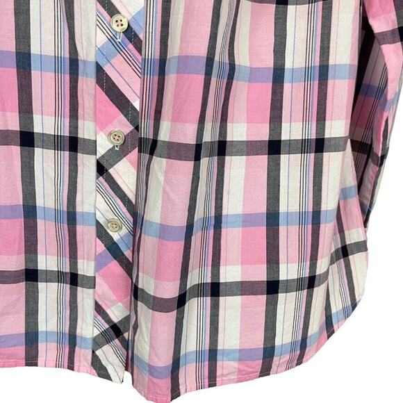 Talbots Plus Womens 100% Cotton Pink Plaid Long Sleeve Button Up Shirt X / 0X - Picture 5 of 16